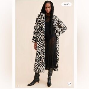 Zebra Print Faux Fur Coat